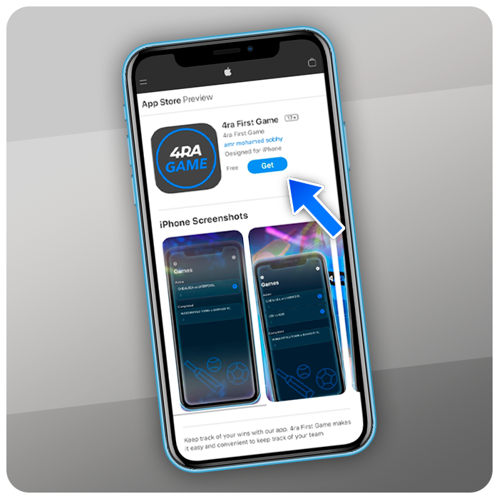 Directions to the 4rabets app download button on your iPhone in the App Store