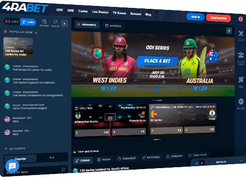 4rabet home page images with betting lines and odds