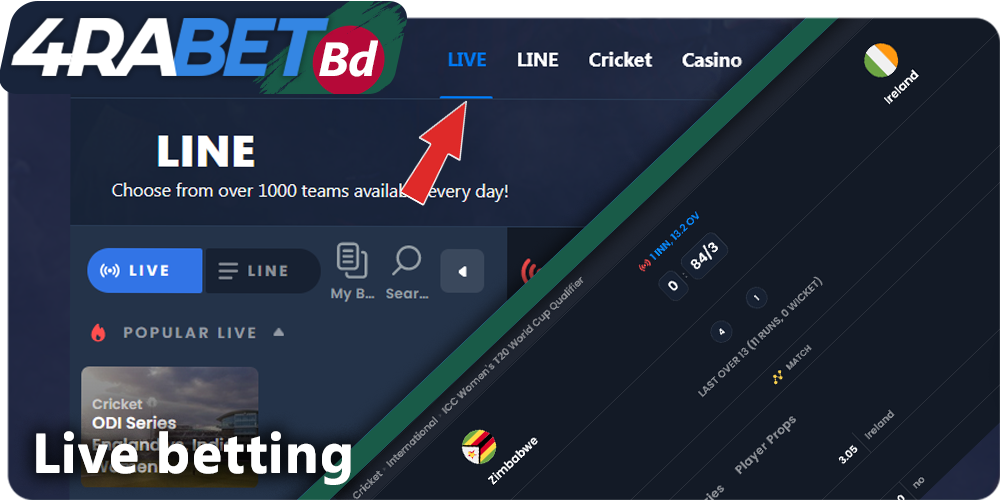 4rabet live betting section for Bd bettors
