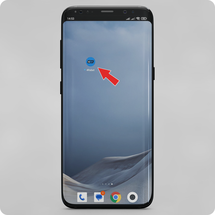 Cursor apontando para o aplicativo 4rabet instalado no telefone