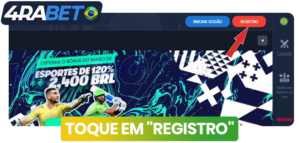Clique em registrar para criar uma conta no 4rabet Brasil