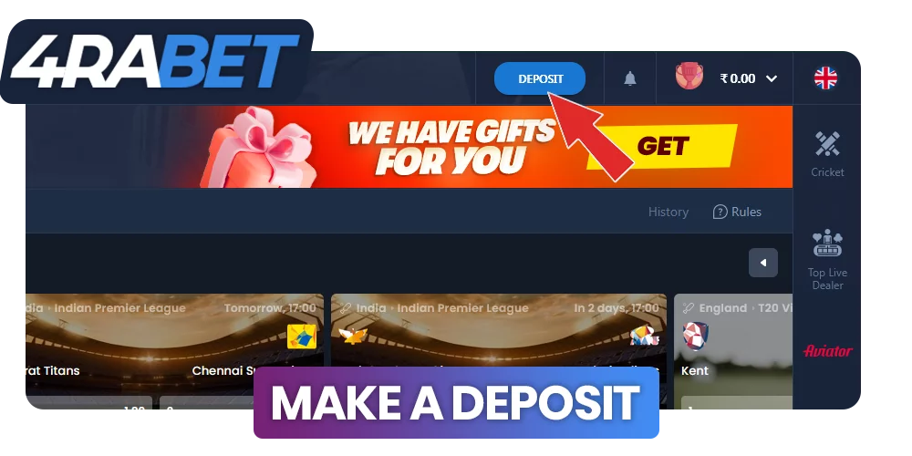 Make a deposit at 4rabet