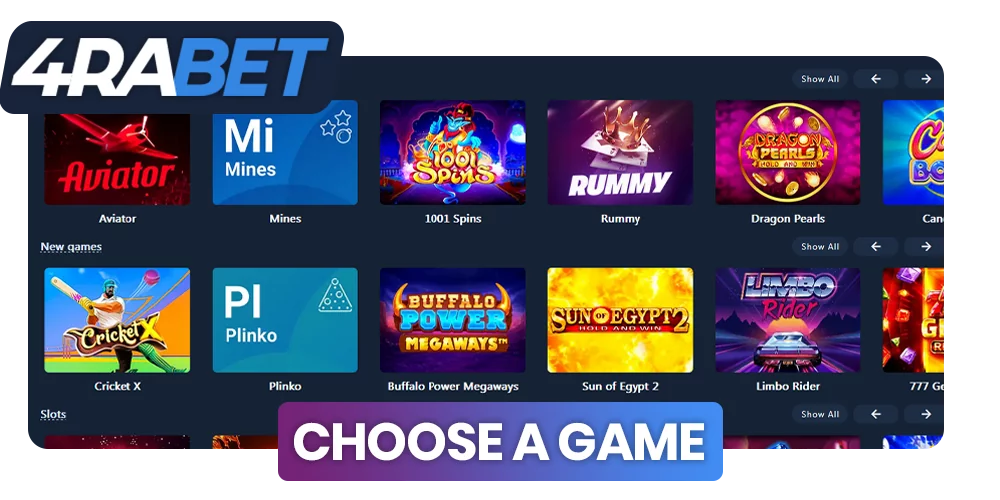 Choose a game at 4rabet casino