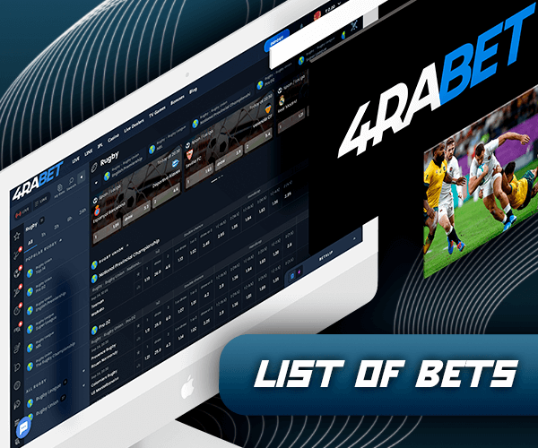 Rugby Bets list of 4rabet