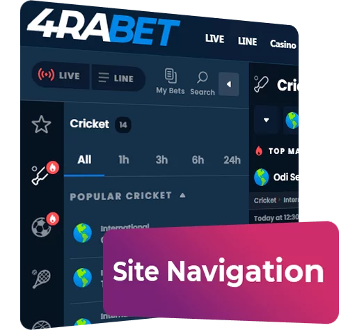 navigation elements on the 4rabet home page