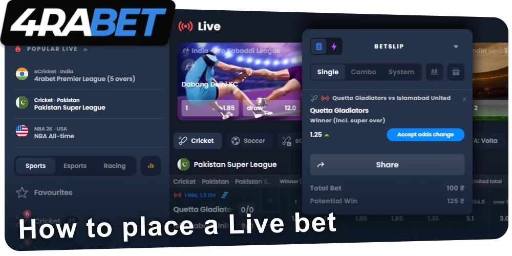 Live betting instructions at 4rabet