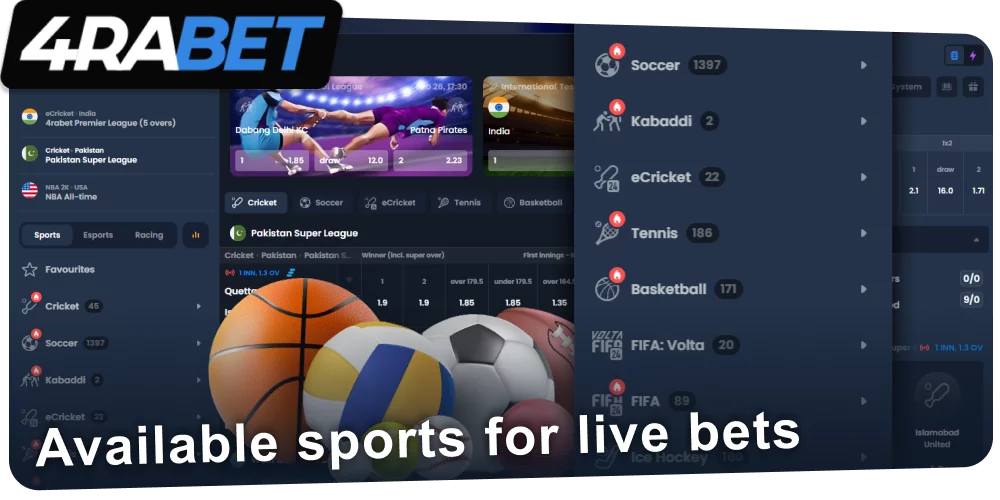 Sports for live bets at 4rabet