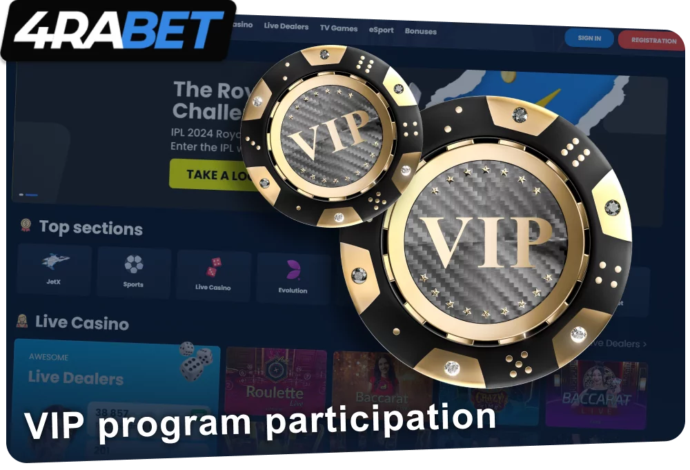 Participation in 4rabet VIP program