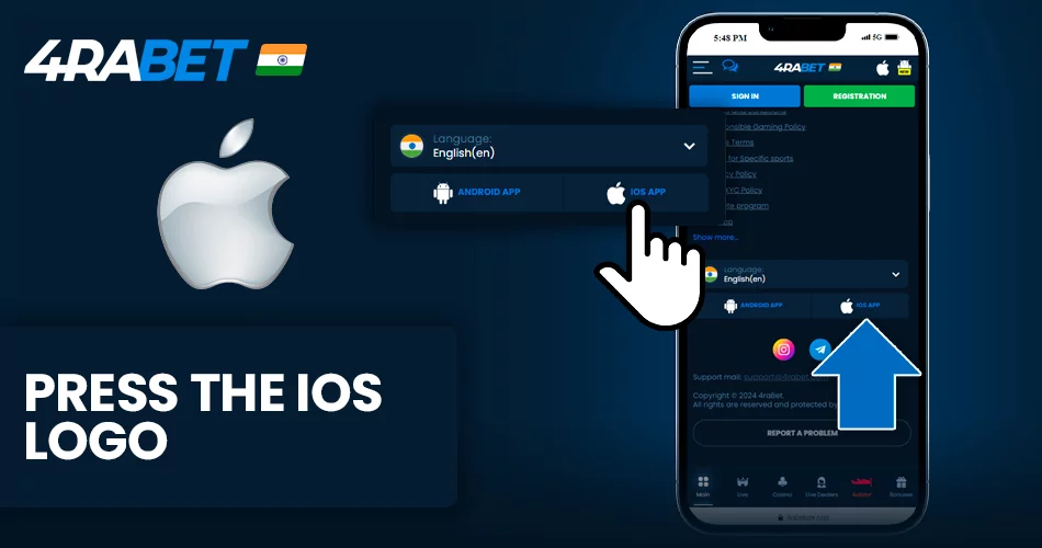 Press the iOS logo at 4rabet to start downloading process