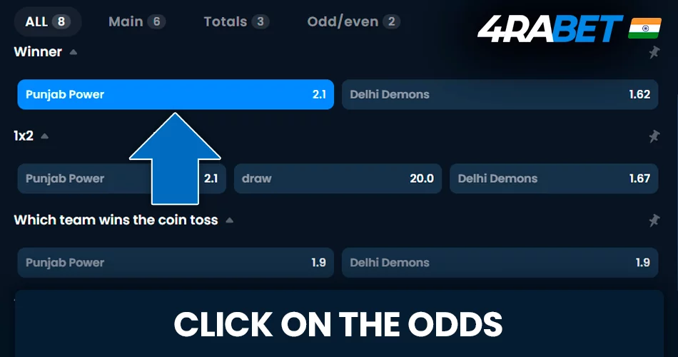 Click the odds at 4rabet