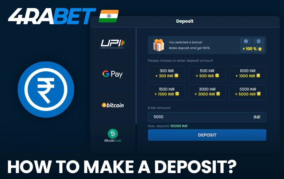 Instructions on how to make a deposit at 4rabet in India