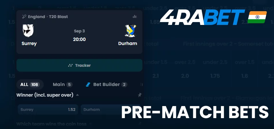 4rabet pre-match betting in India