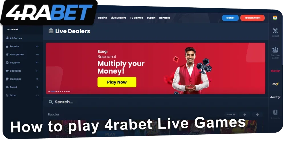 Instructions for playing live games on 4rabet