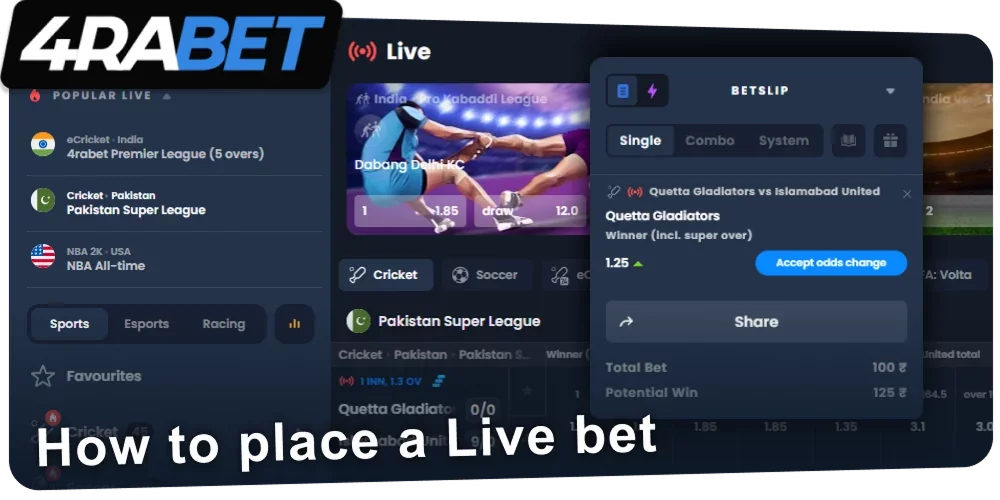 Live betting instructions at 4rabet