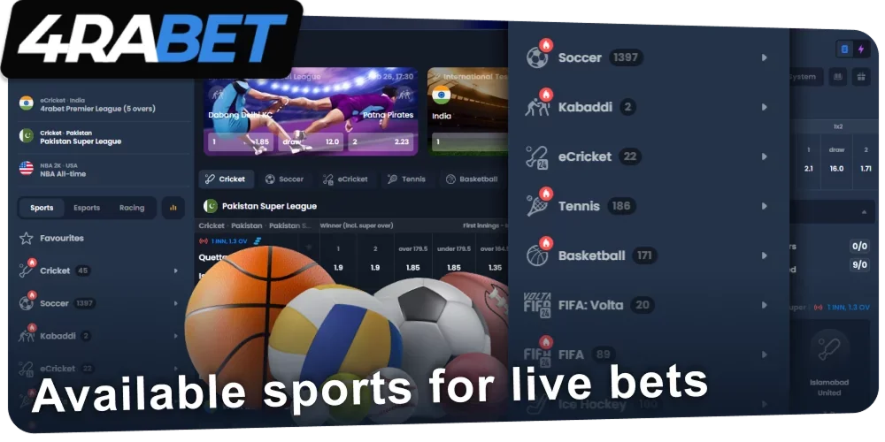Sports for live bets at 4rabet